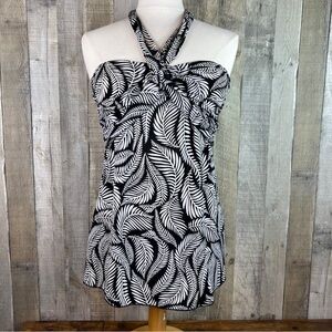 Kiwi Halter Style Tunic Sleeveless Tie Around The Neck Leaf Print (No Si…